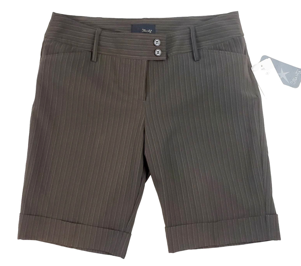 Star City Shorts Women's 9 Brown Office/School Kohl's Retro 90s New Pinstriped